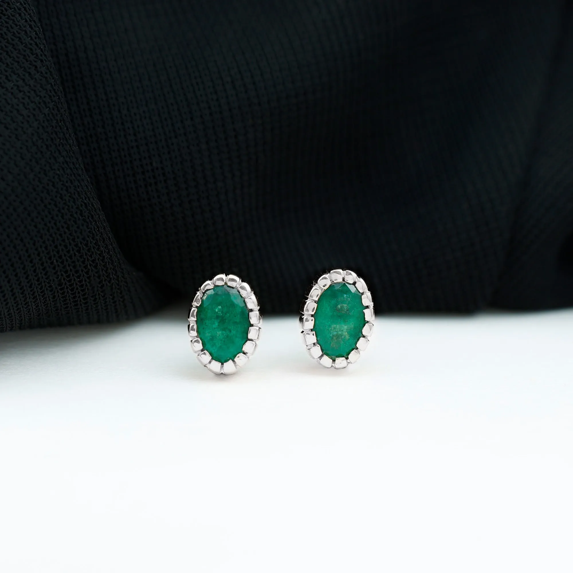 1 CT Oval Emerald Solitaire Stud Earrings in Bezel Setting