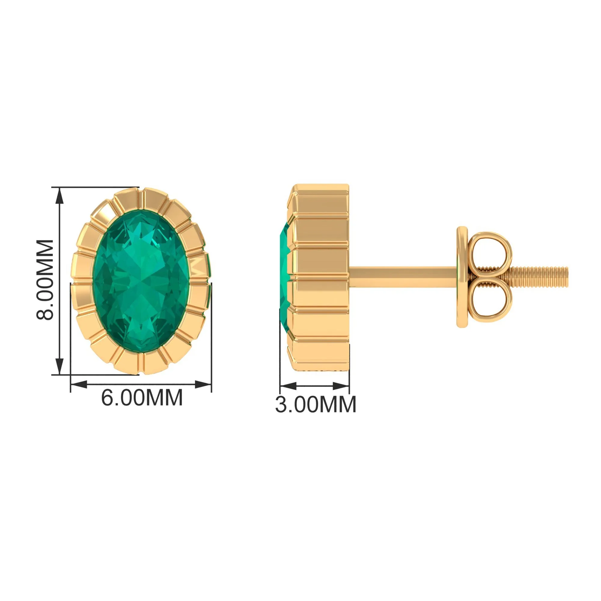 1 CT Oval Emerald Solitaire Stud Earrings in Bezel Setting