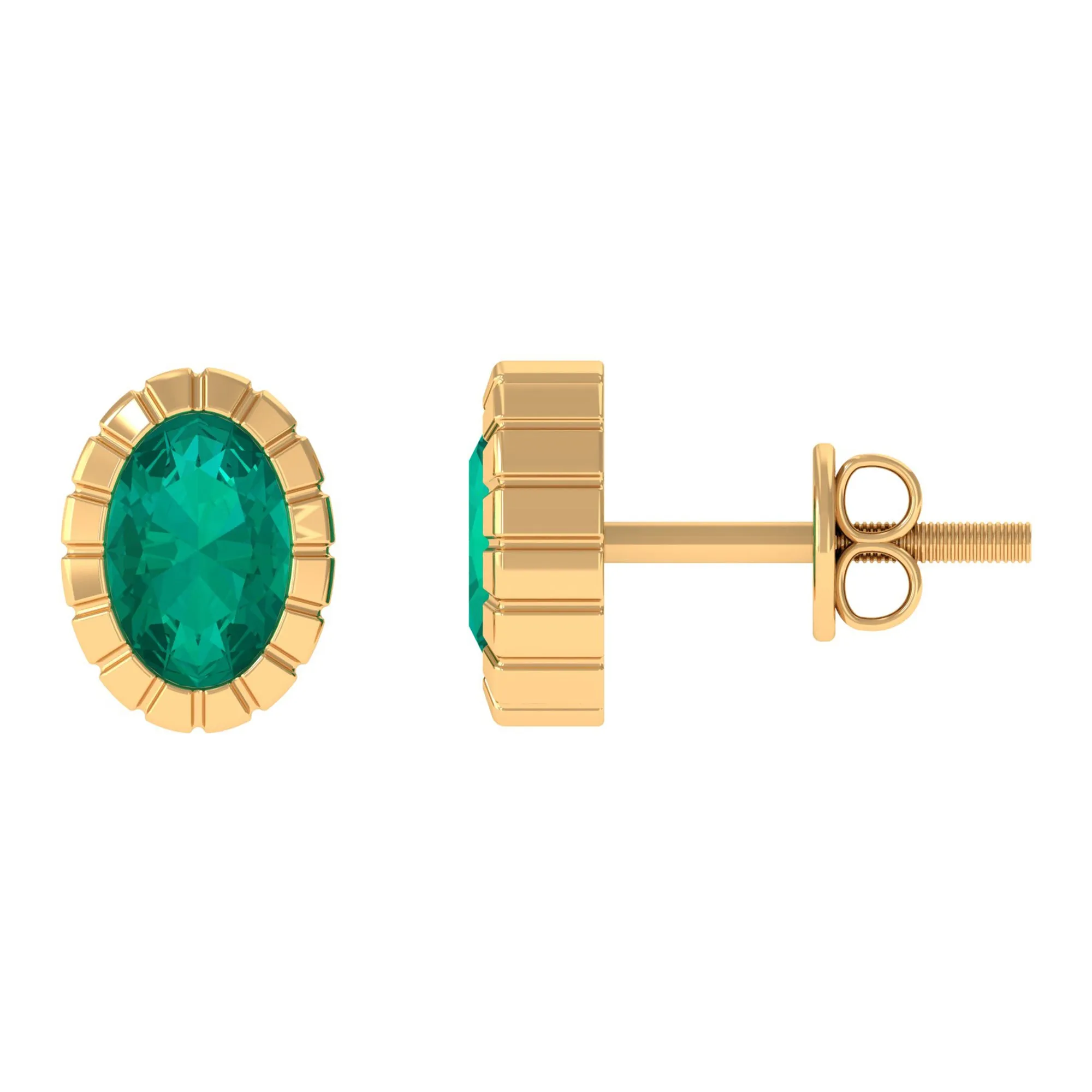 1 CT Oval Emerald Solitaire Stud Earrings in Bezel Setting