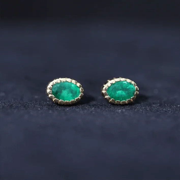 1 CT Oval Emerald Solitaire Stud Earrings in Bezel Setting