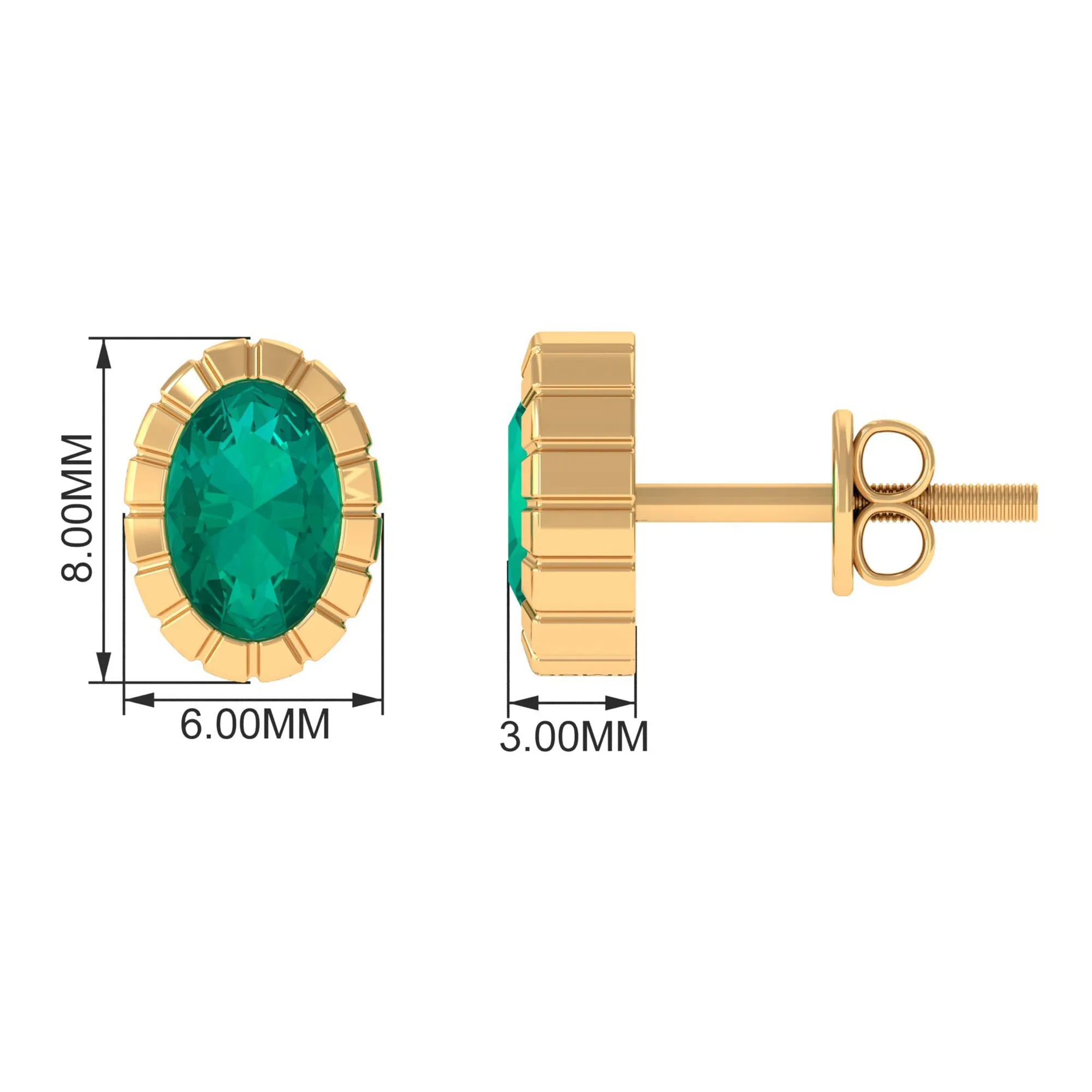 1 CT Oval Emerald Solitaire Stud Earrings in Bezel Setting