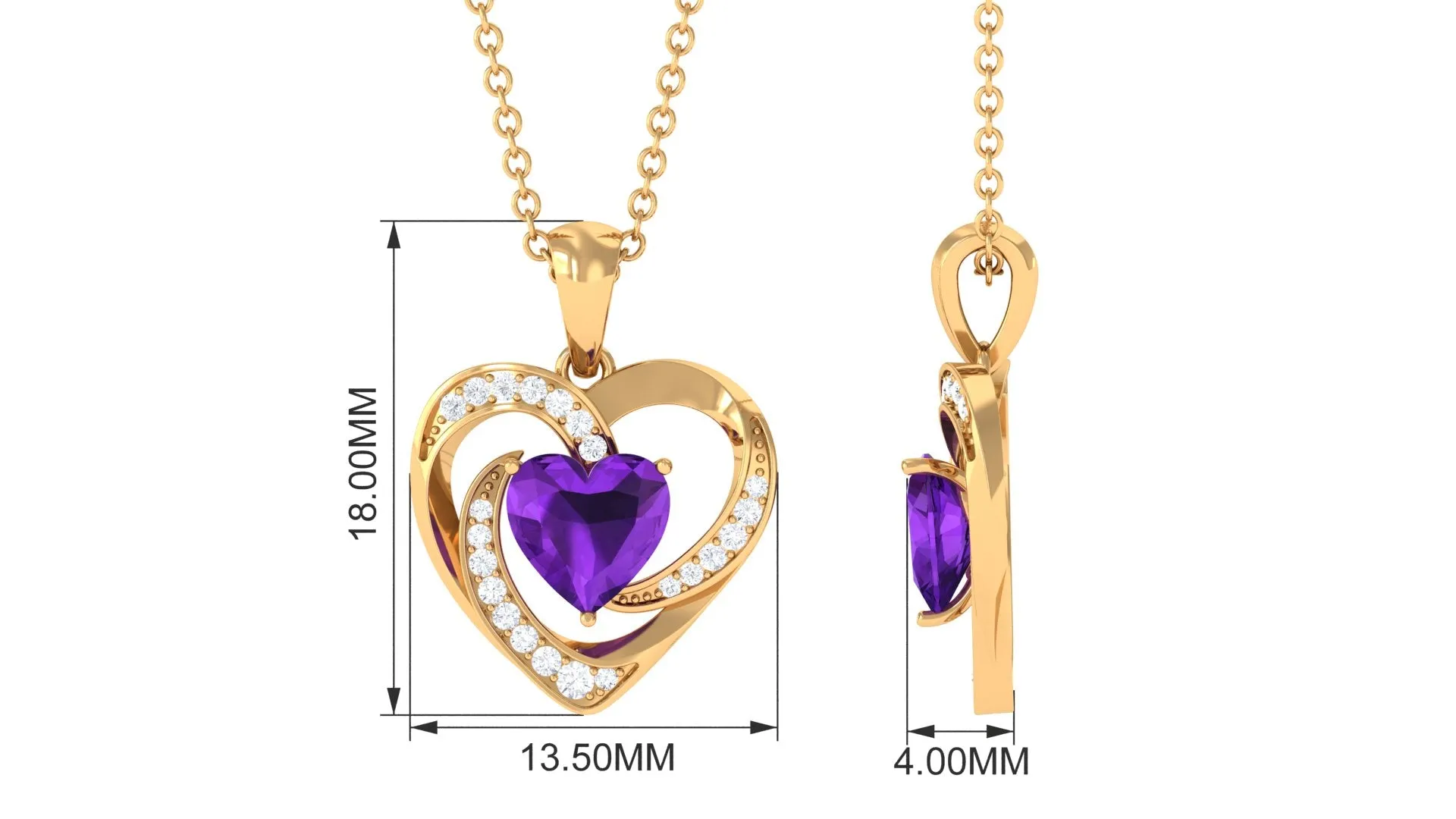 1 CT Solitaire Amethyst and Diamond Heart Pendant Necklace