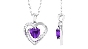 1 CT Solitaire Amethyst and Diamond Heart Pendant Necklace