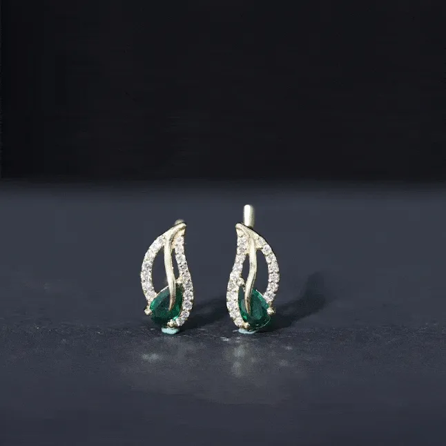 1/2 CT Created Emerald and Diamond Leaf Stud Earrings