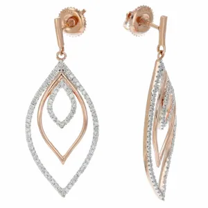 1/2 cttw Diamond Leaf Drop Dangle Earrings in 10K Rose Gold