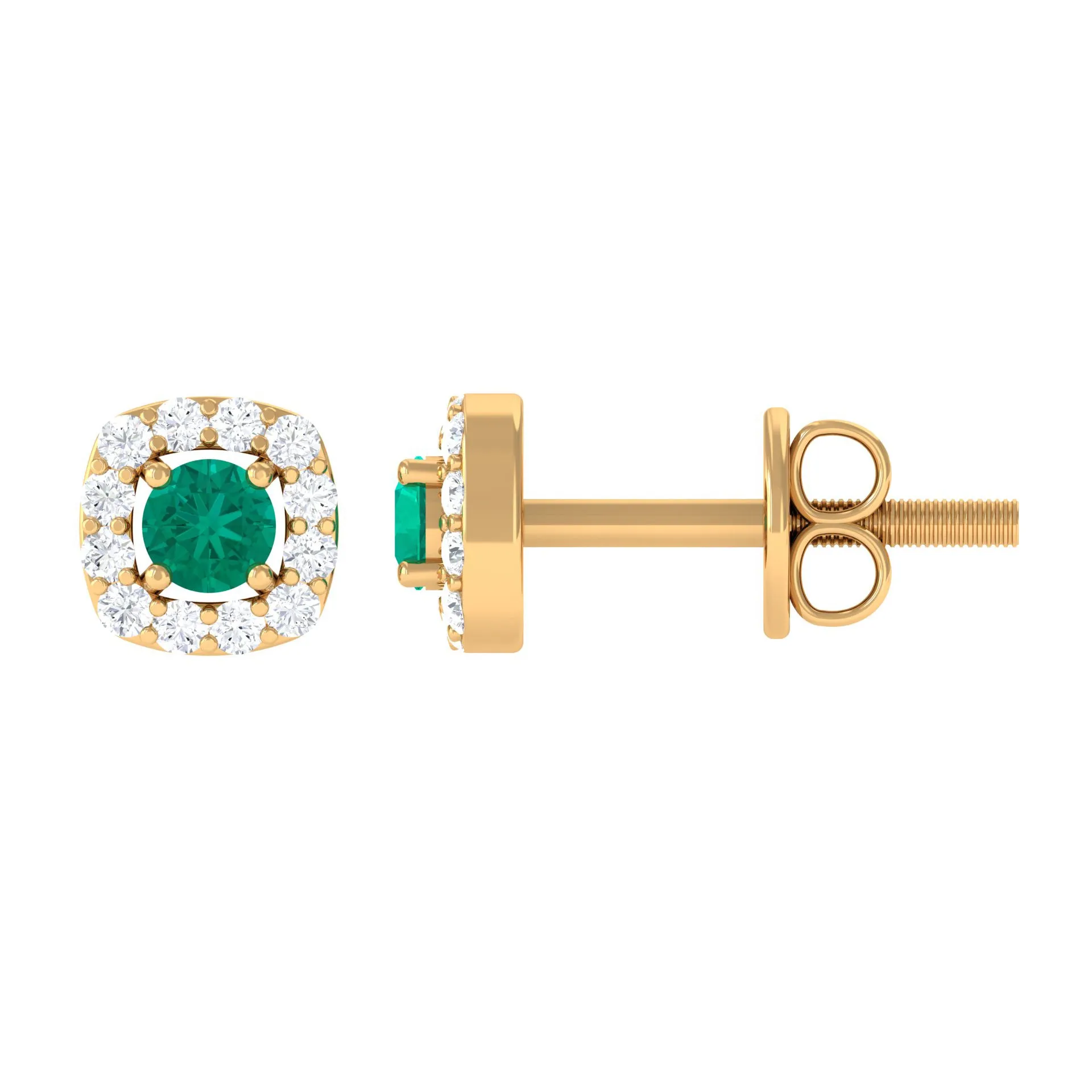 1/4 CT Emerald and Diamond Stud Earrings in Halo