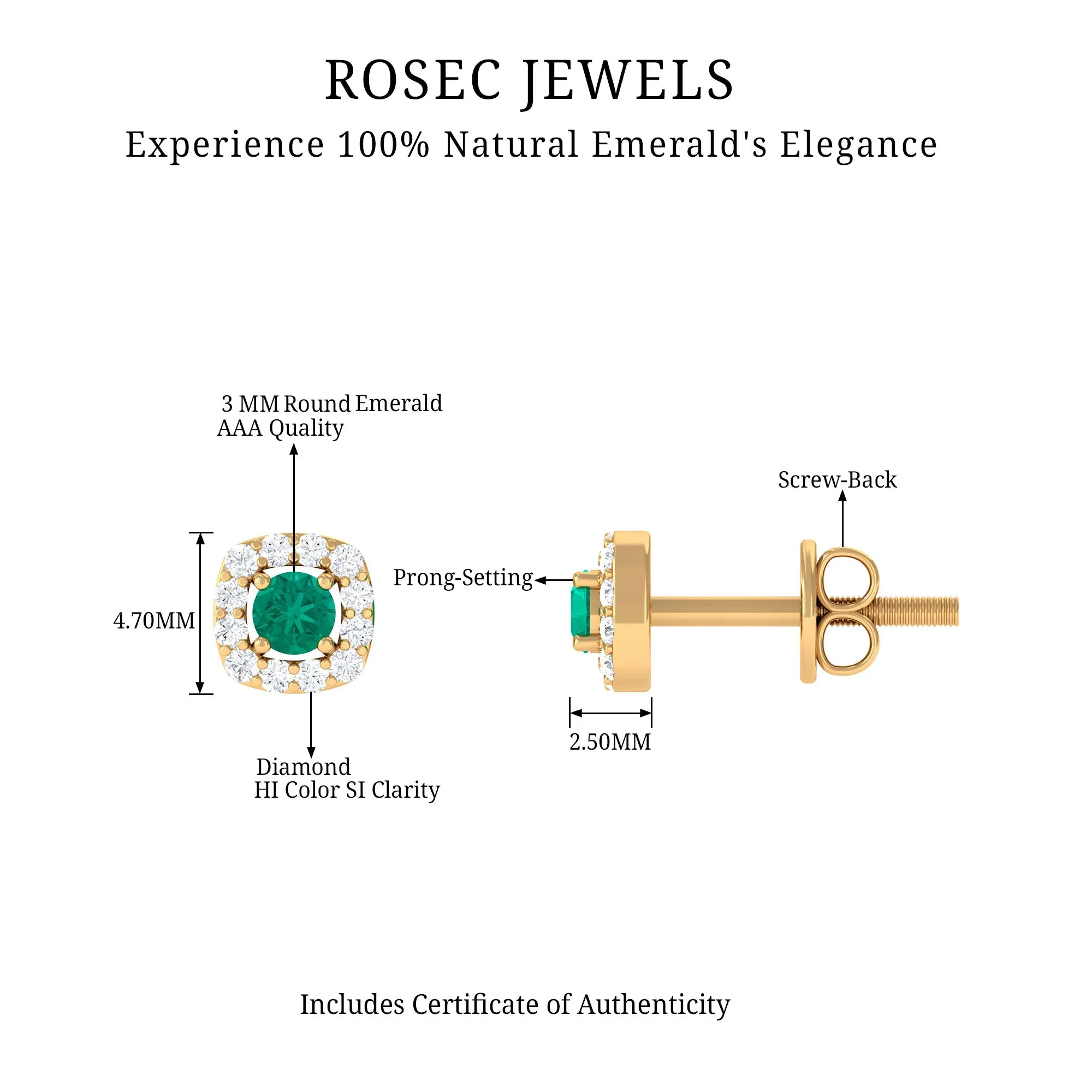 1/4 CT Emerald and Diamond Stud Earrings in Halo