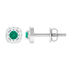 1/4 CT Emerald and Diamond Stud Earrings in Halo