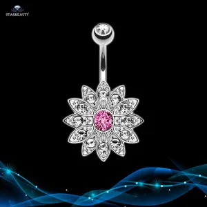 14G Sun Flower Petal Navel Piercing Ombligo Silver Pink Crystal Belly Button Rings Body Piercing Nombril Pircing Navelpiercing