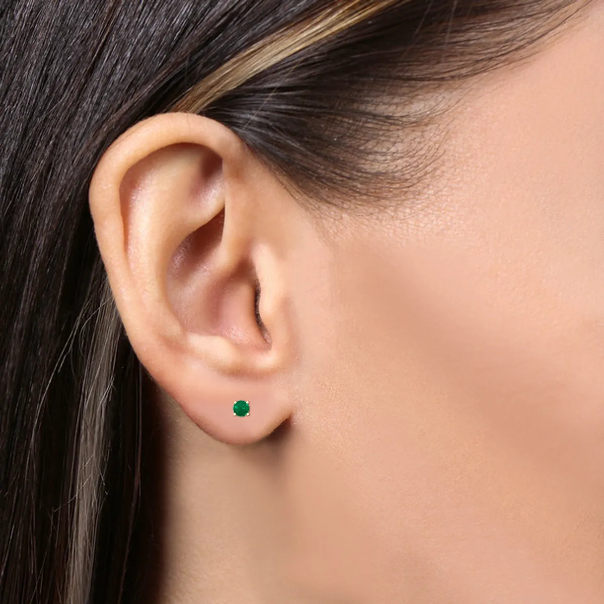 14K  4Mm Round Emerald Earrings