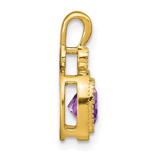 14K Cushion Amethyst and Diamond Pendant with Milgrain Accent