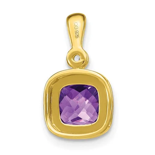 14K Cushion Amethyst and Diamond Pendant with Milgrain Accent