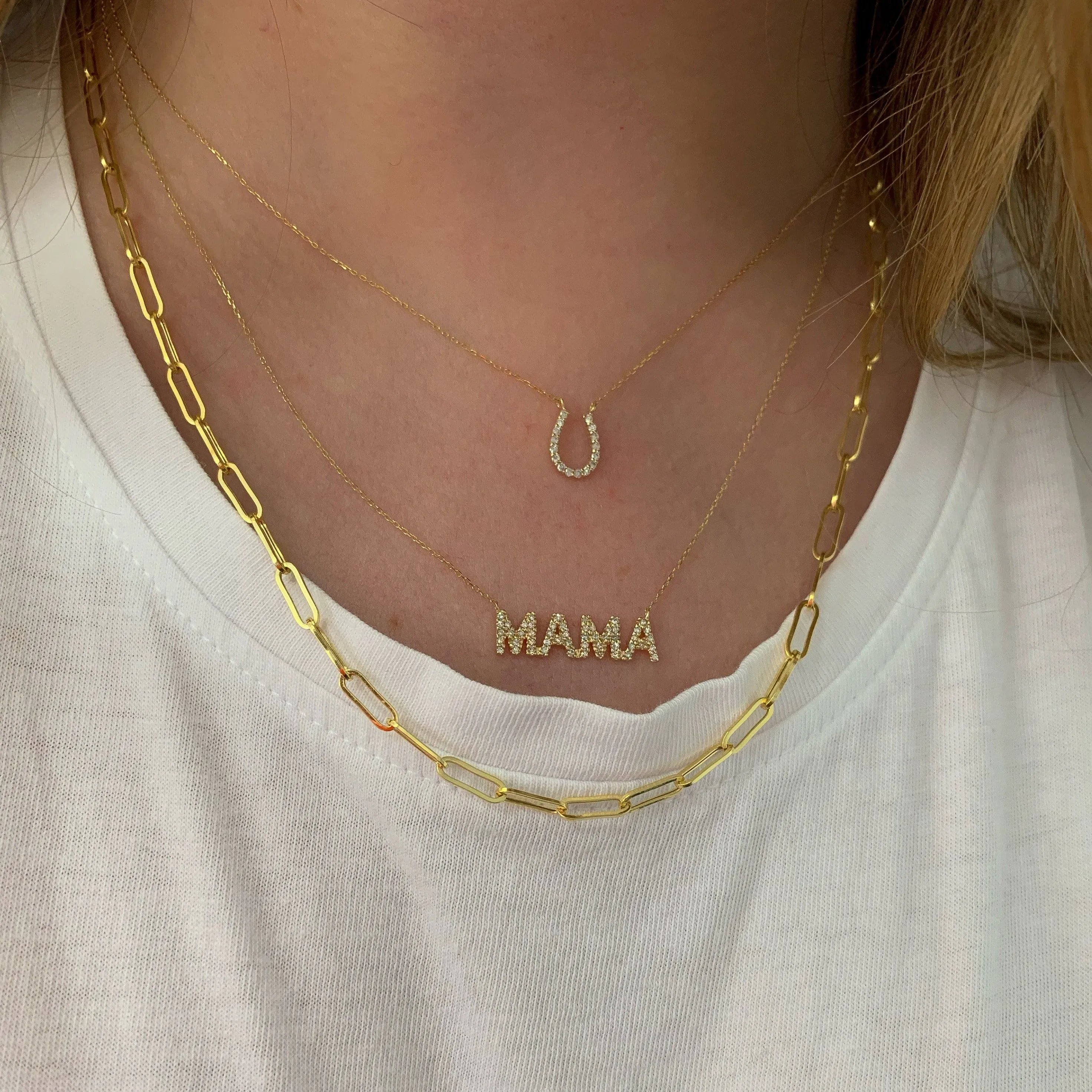 14K Gold Diamond Mama Necklace