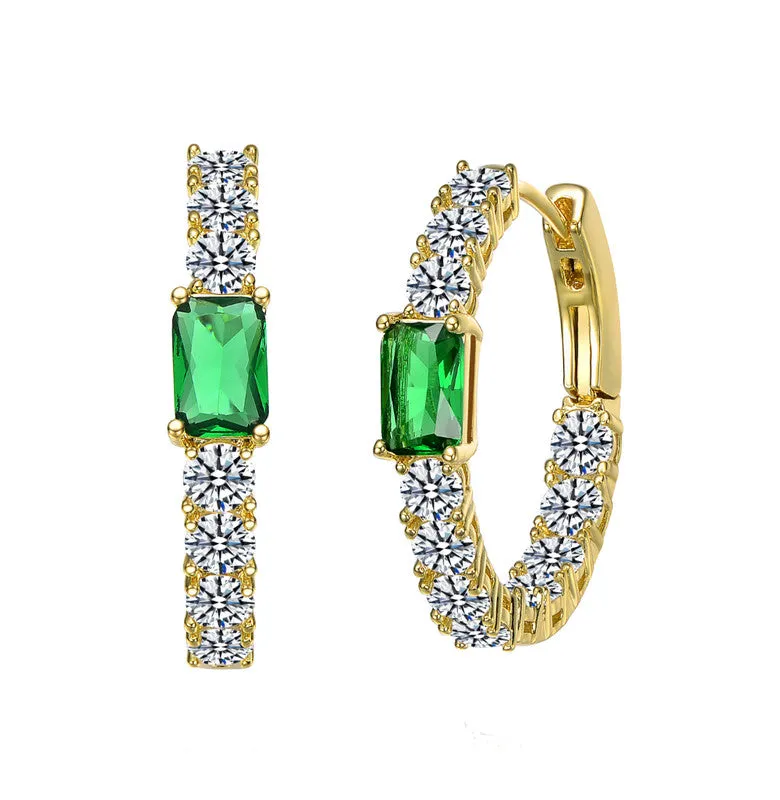 14k Gold Plated with Colored Cubic Zirconia Inside-Out Hoop Earrings