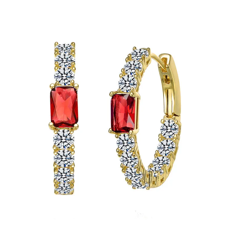 14k Gold Plated with Colored Cubic Zirconia Inside-Out Hoop Earrings