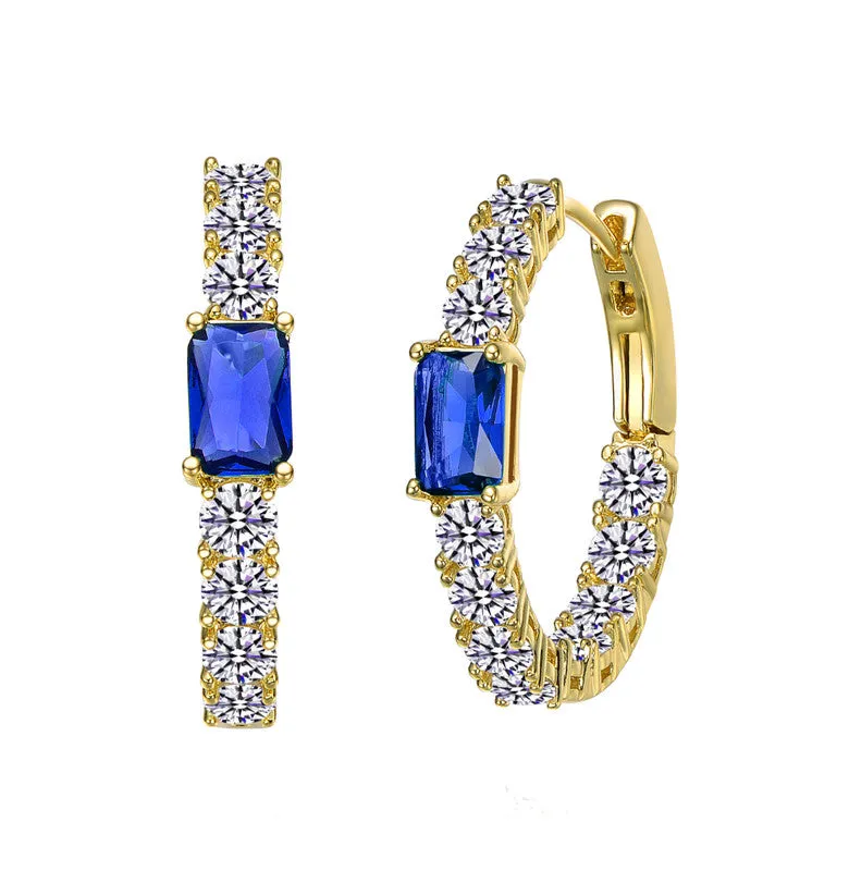 14k Gold Plated with Colored Cubic Zirconia Inside-Out Hoop Earrings