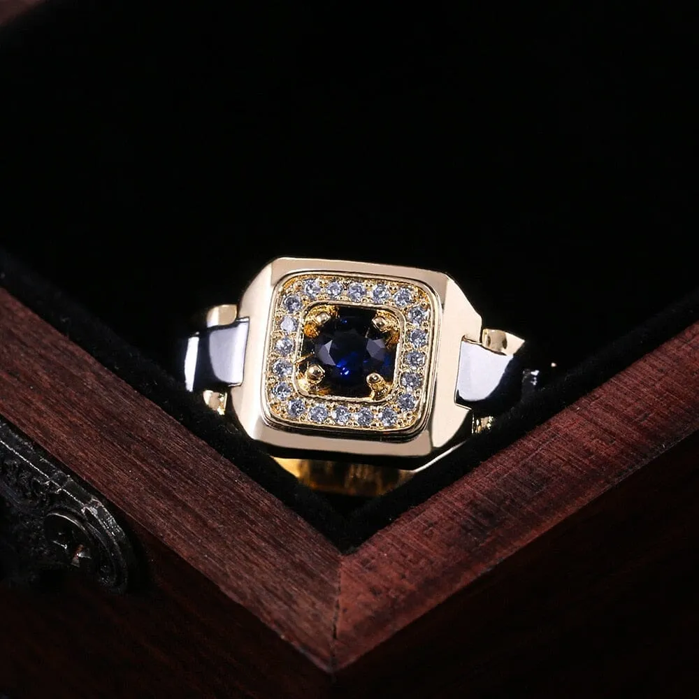 14K Natural 1 Carat Sapphire Unisex Box Ring