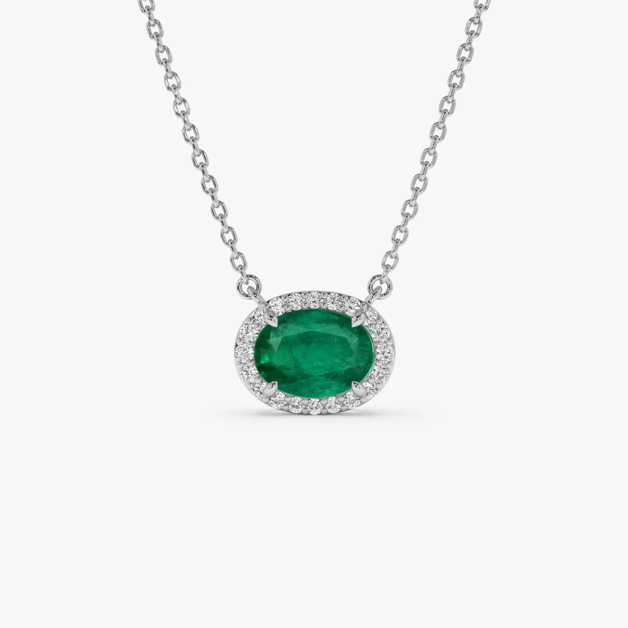 14k Oval Shape Emerald in Diamond Halo Setting