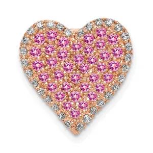 14k Rose Gold Diamond Pink Sapphire Vintage Heart Chain Slide