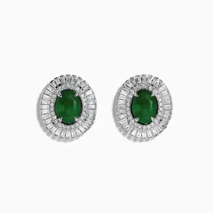 14K White Gold Emerald and Diamond Stud Earrings