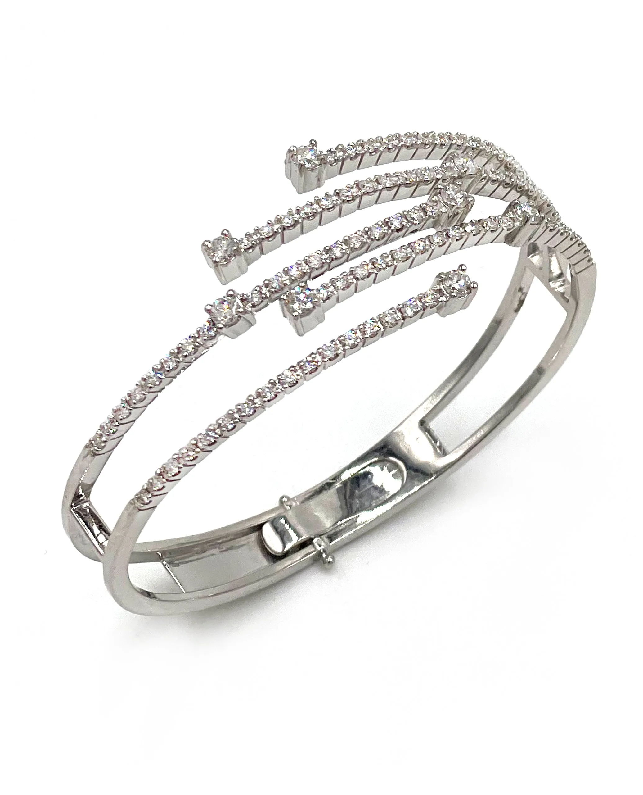 14K White Gold Multi Row Hinged Diamond Bangle