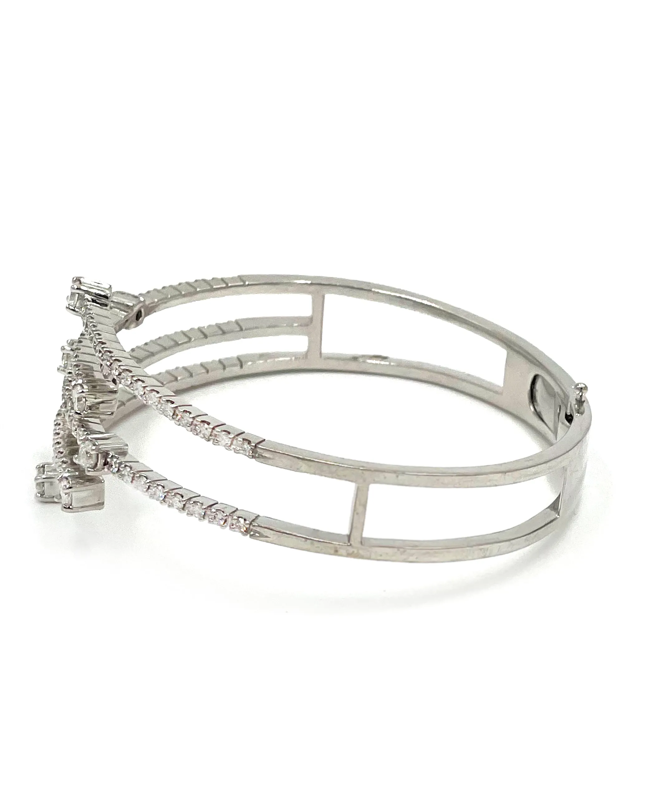 14K White Gold Multi Row Hinged Diamond Bangle