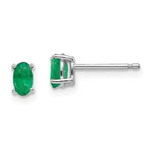 14k White Gold Oval Emerald Earrings