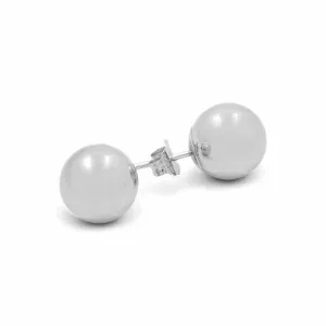 14K White Gold Pearl Button Women's Earrings