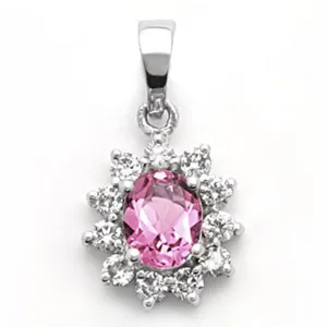 14k White Gold Pink Sapphire and Diamond Flower Pendant