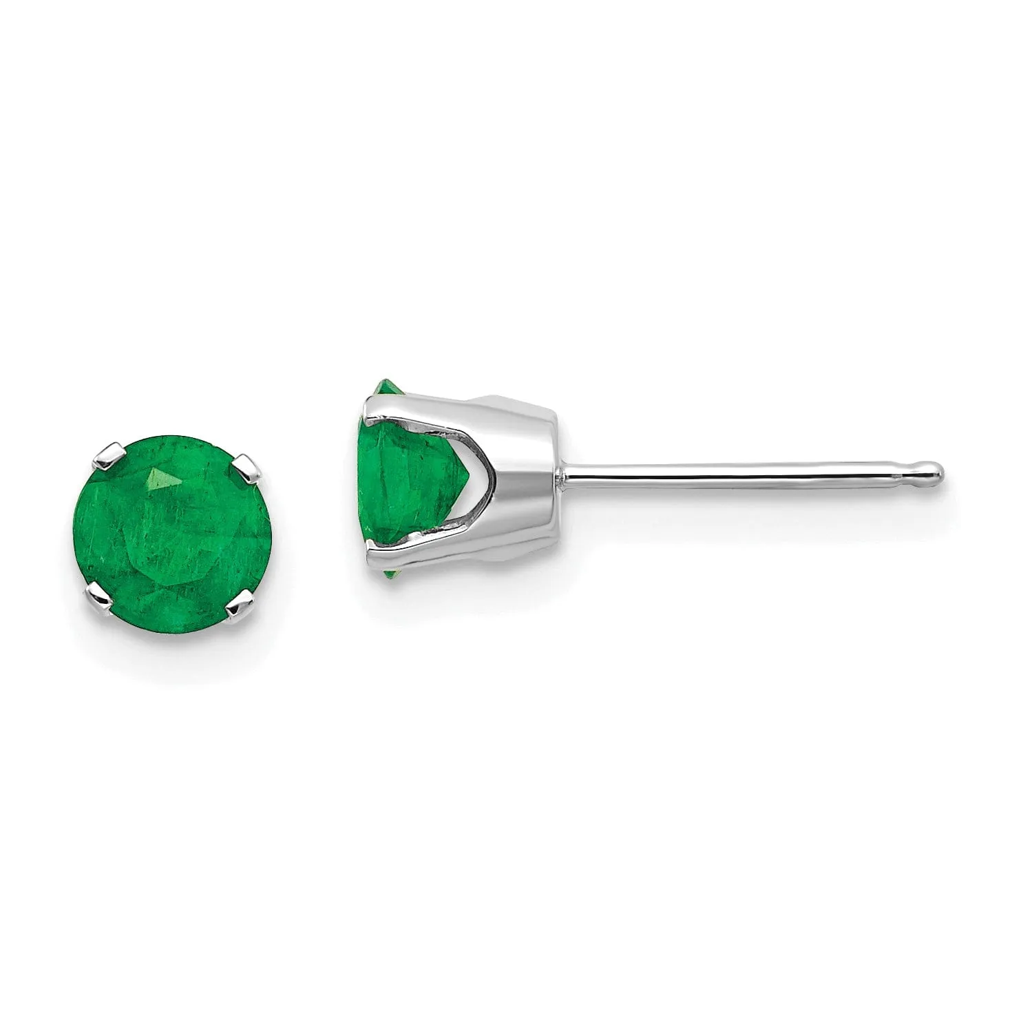 14k White Gold Round Emerald Birthstone Earrings