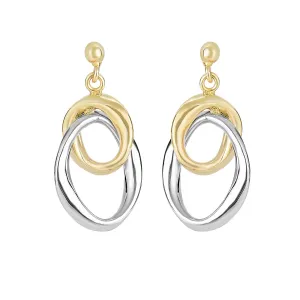 14K Yellow And White Gold Hanging Oval Earrings