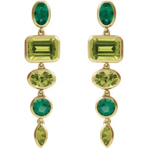 14K Yellow Natural Peridot & Lab-Grown Emerald Dangle Earrings