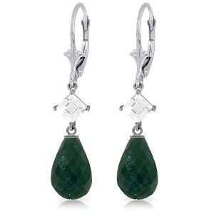 18.6 Carat 14K Solid White Gold Leverback Earrings White Topaz Emerald