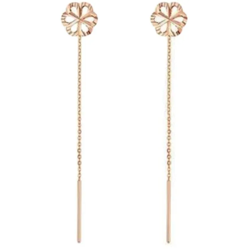 18k Gold Plum Blossom Design Tassel Earrings