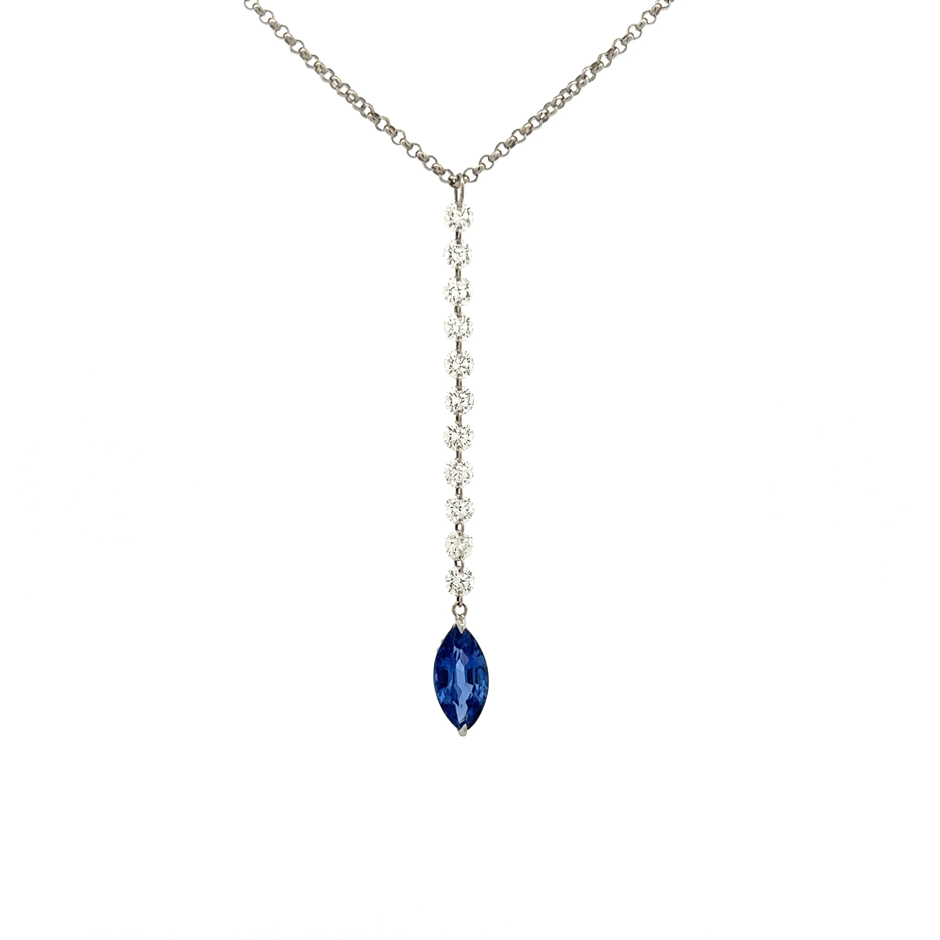 18k White Gold Diamond and Sapphire Lariat Necklace