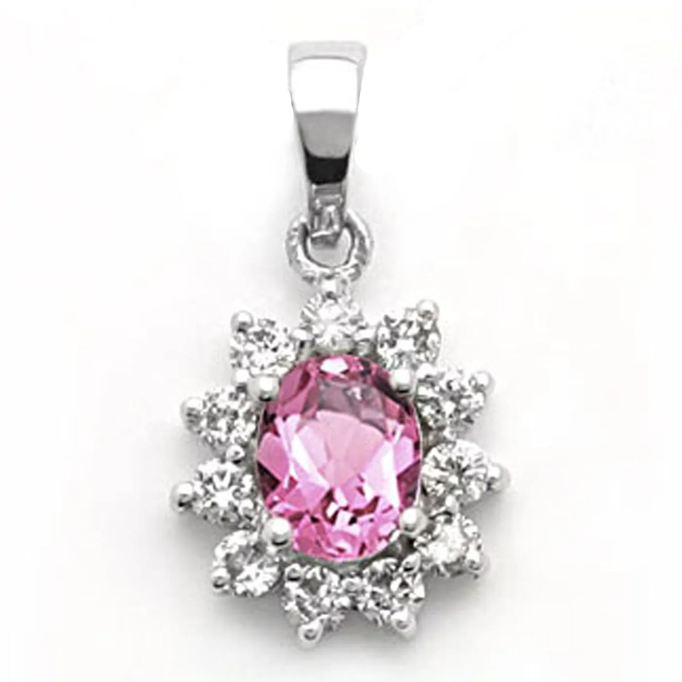 18k White Gold Pink Sapphire and Diamond Flower Pendant