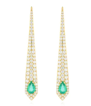 18k Yellow Gold Emerald and Diamond Earrings