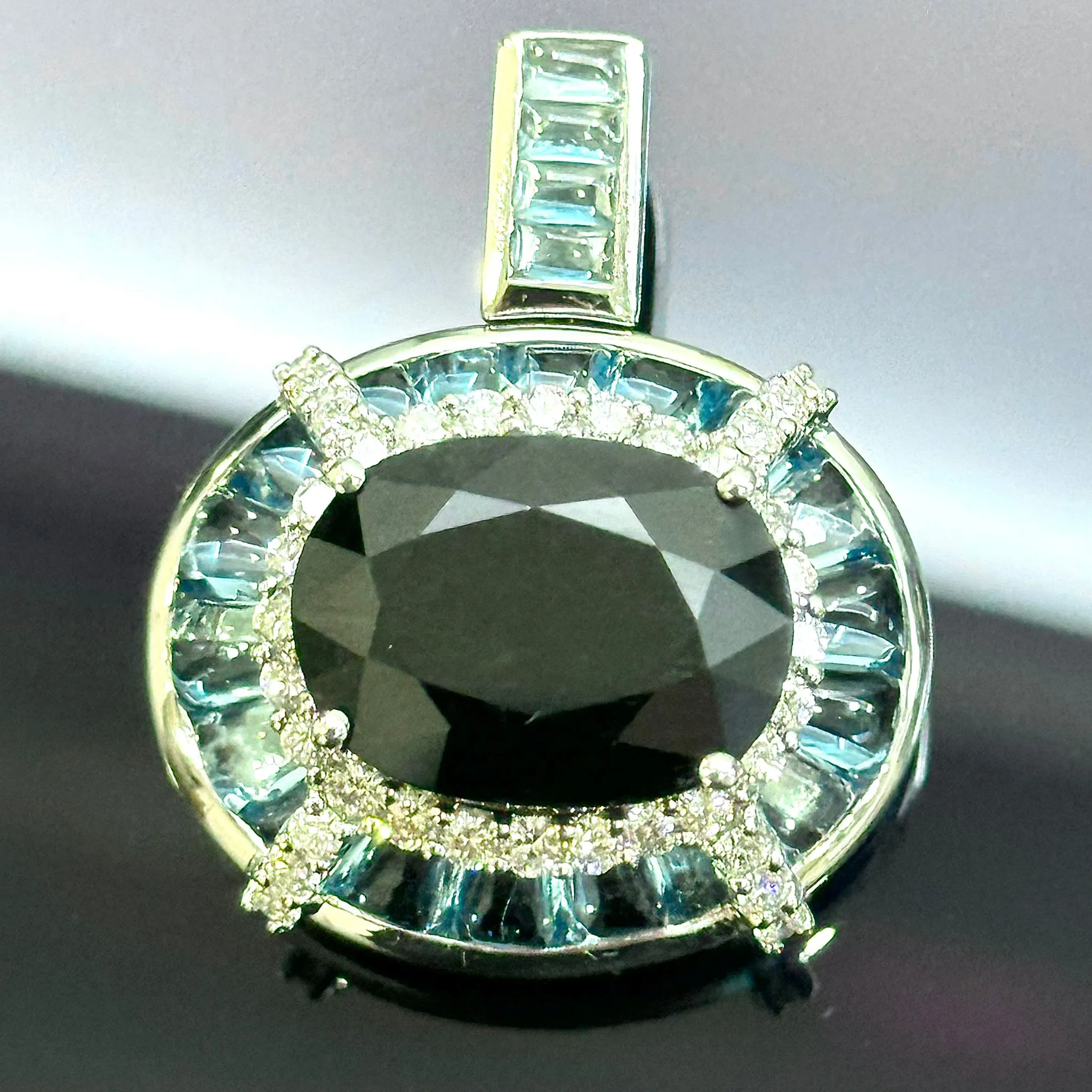 18KWG Bi-Color Sapphire, Blue Topaz & Diamond Pendant