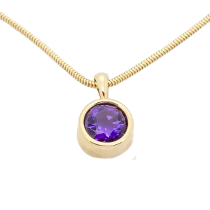 18" 14K Gold Necklace with 1.8 Carat Amethyst & Gold Pendant