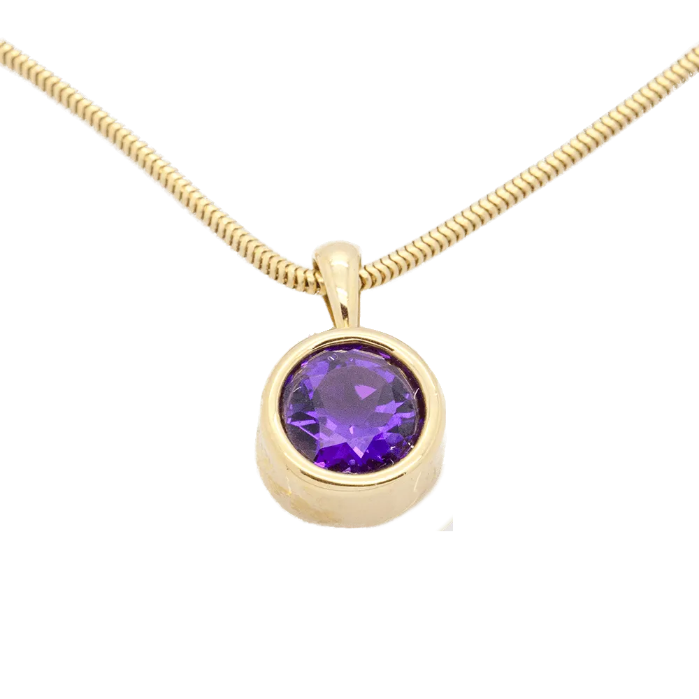 18" 14K Gold Necklace with 1.8 Carat Amethyst & Gold Pendant