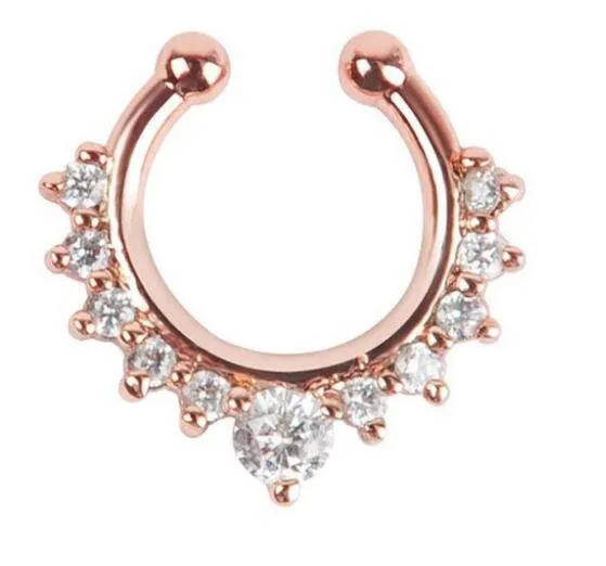 1Pc 10mm Zircon Fake Septum Piercing Nose Ring Hoop nose For Girl Men Faux Body Clip Rings non Body Jewelry Non-Pierced