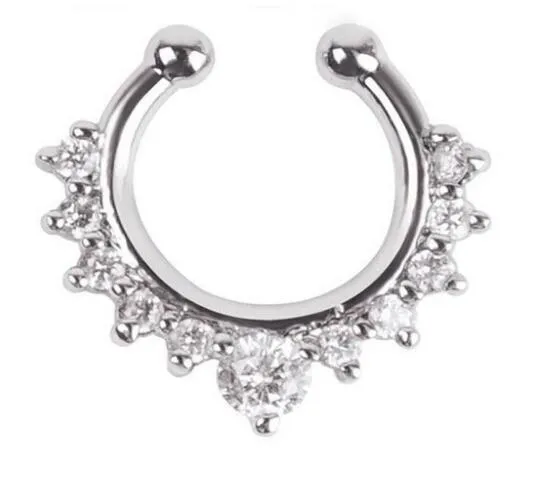 1Pc 10mm Zircon Fake Septum Piercing Nose Ring Hoop nose For Girl Men Faux Body Clip Rings non Body Jewelry Non-Pierced