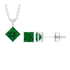 2 CT Princess Cut Emerald Solitaire Jewelry Set