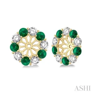 2.30 MM Round Cut Emerald and 1/2 Ctw Round Cut Diamond Earring Jacket in 14K Yellow Gold