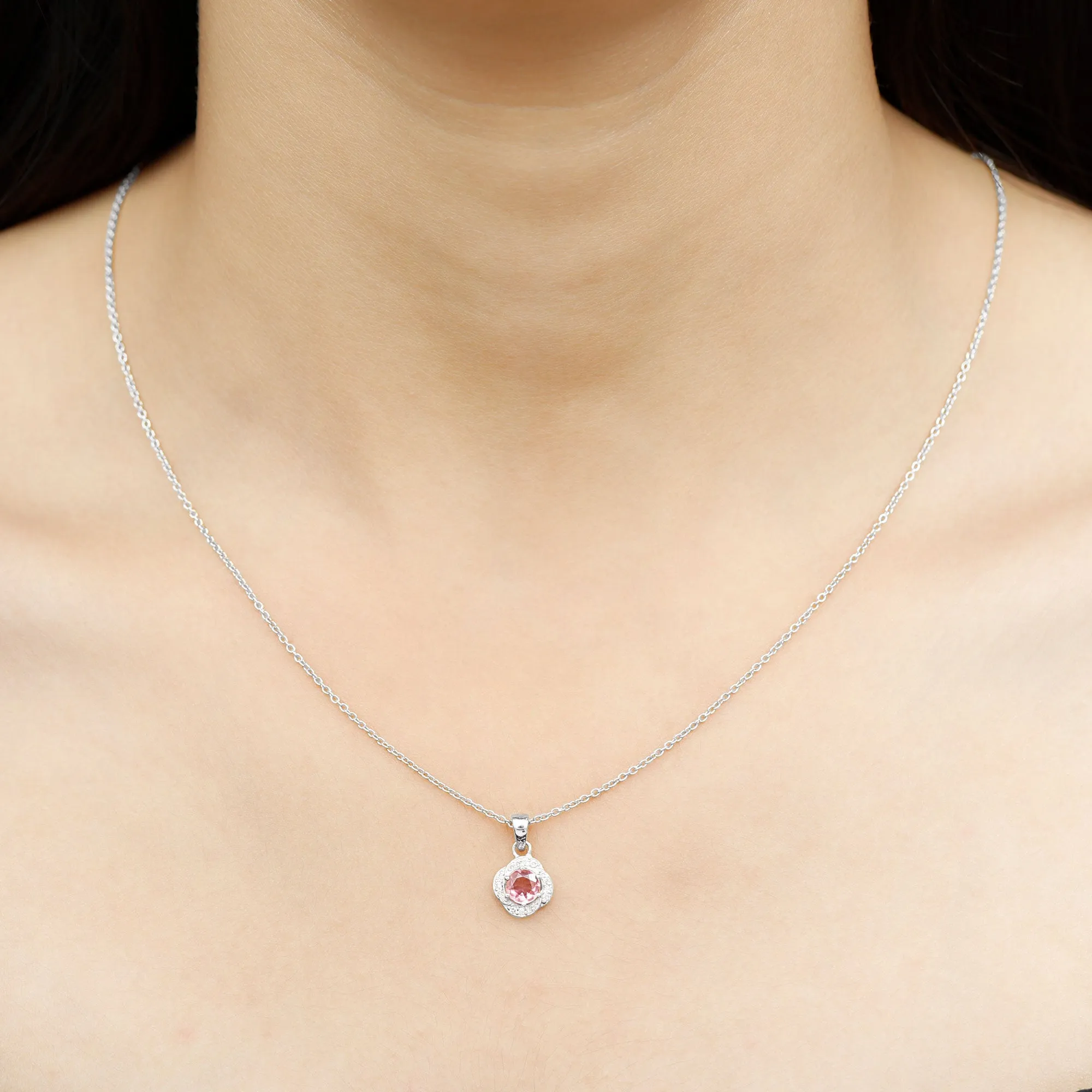 3/4 CT Pink Sapphire and Diamond Minimal Floral Pendant