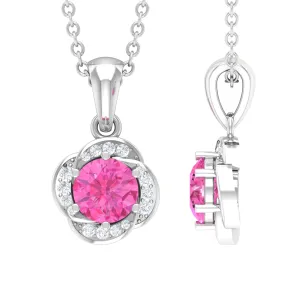 3/4 CT Pink Sapphire and Diamond Minimal Floral Pendant