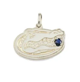 3/4 Inch Sterling Silver Albert Gator Head Pendant with 3mm Gemstone