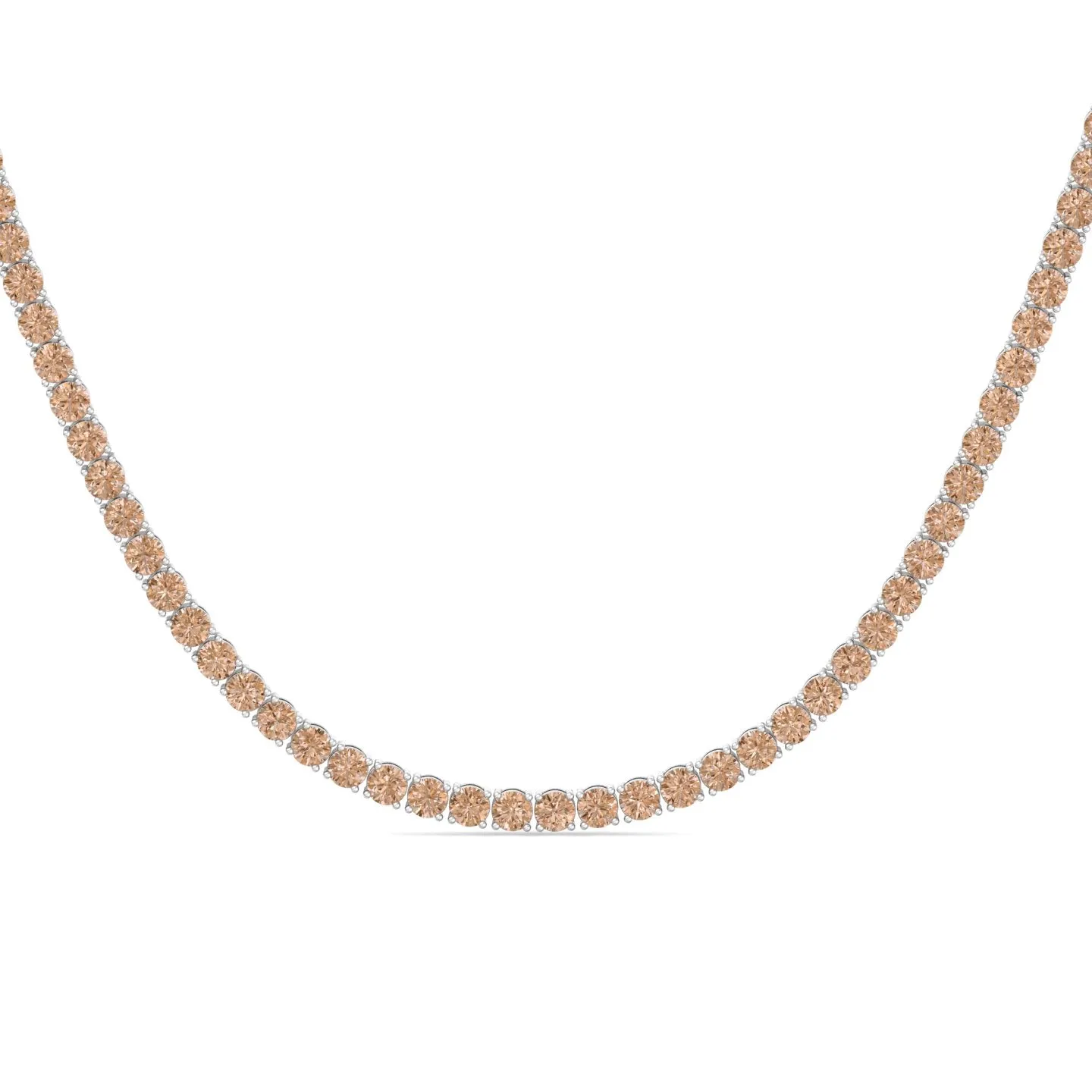 4 Prong Champagne Diamond Tennis Necklace 18K Solid Gold