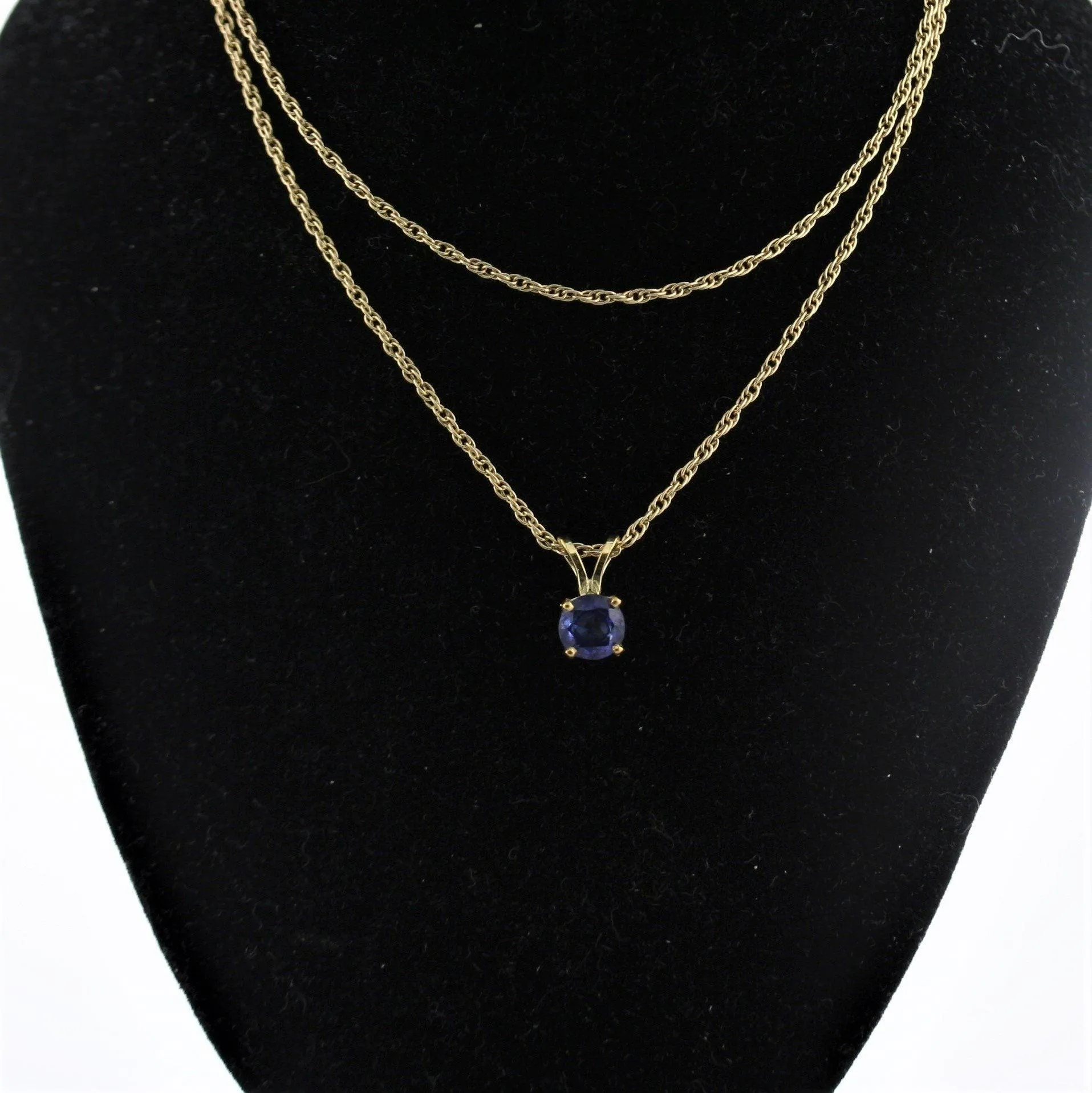 5 mm Round Sapphire Solitaire Pendant Necklace 14k Yellow Gold September Birthstone