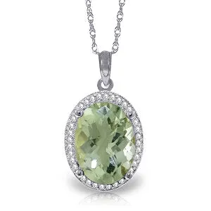 5.08 Carat 14K Solid White Gold Time Heals Green Amethyst Diamond Necklace